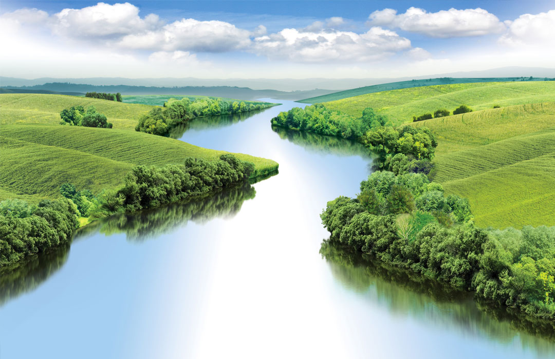 water stream surrounded by trees and landscape