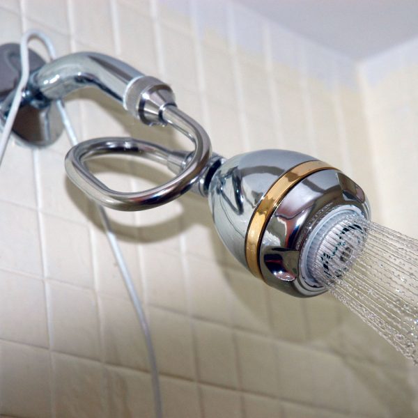 bathroom shower installed with Vortex Water Revitalizer