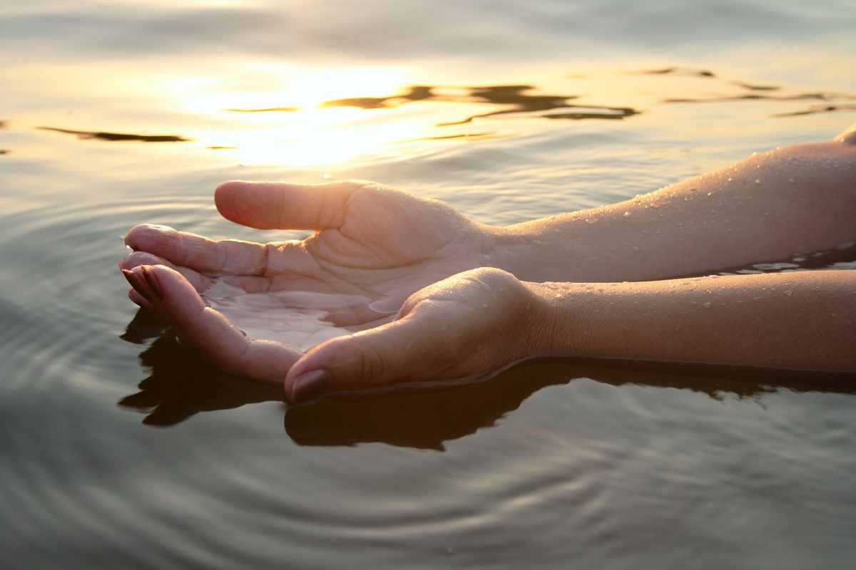 playing clear water in the river