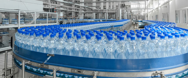 water bottles with blue caps