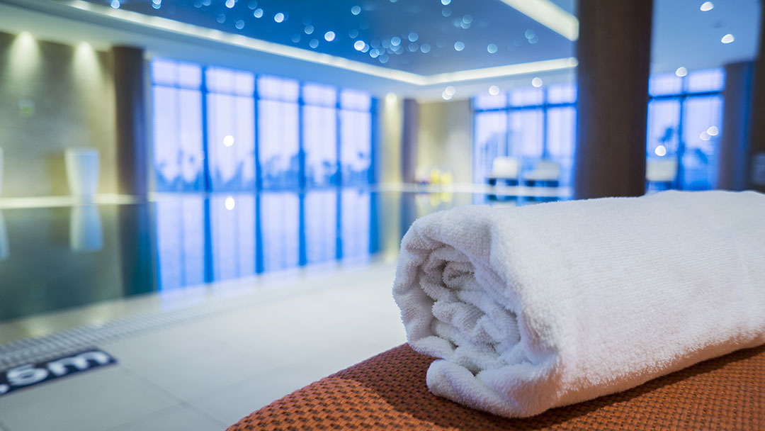 A hotel spa with a water treatment system 